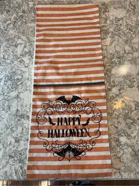 Happy Halloween Orange Striped Decorative Table Runner